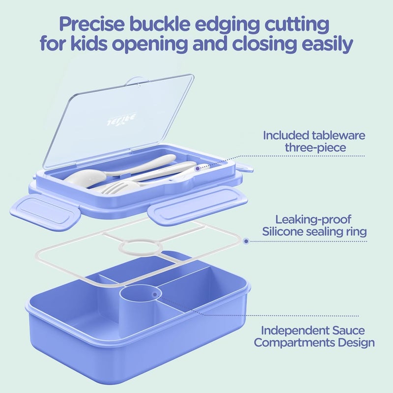 Jelife Bento Lunch Box for Kids - Large Bento-Style Leakproof Bento Boxes with 4 Compartments Lunchbox with Silverware for Kids Back to School, Reusable On-the-Go Meal and Snack Containers,Macaron - Image 3